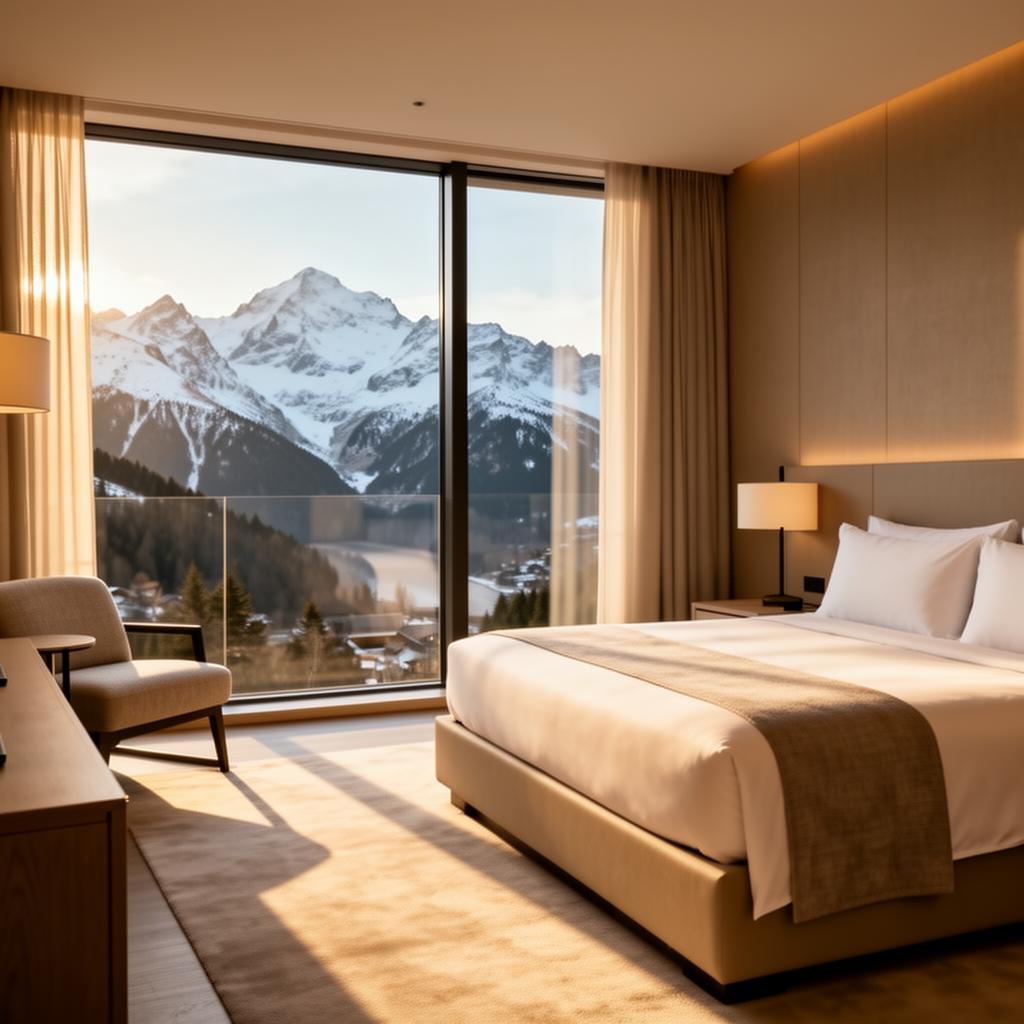 Luxury hotel suite with mountain view