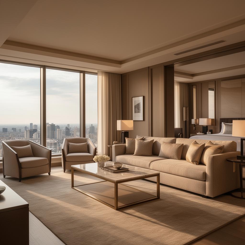 Elegant condo hotel suite interior with city view